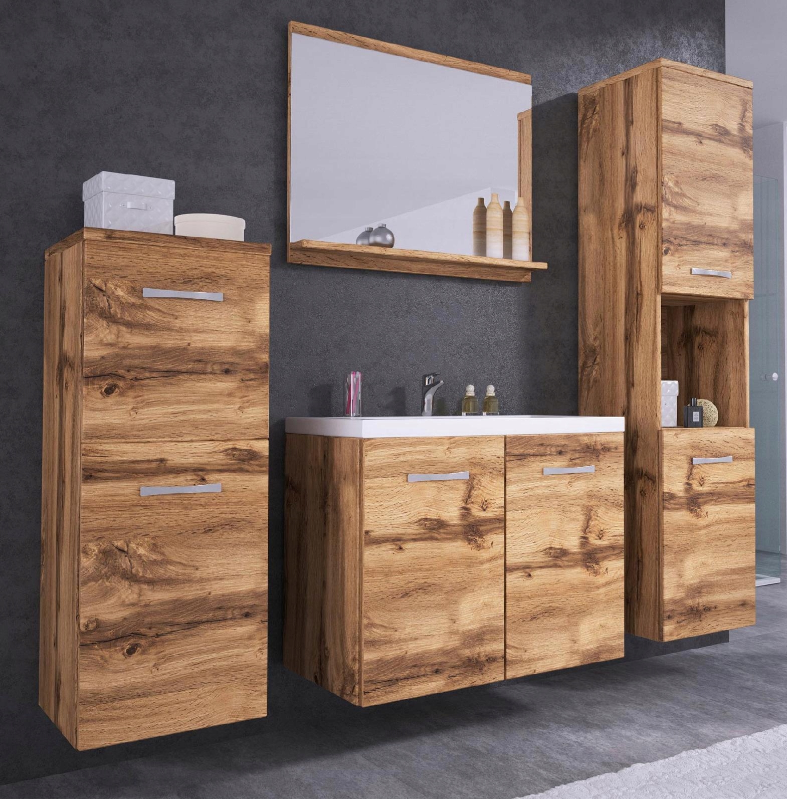 

Meble łazienkowe szafka umywalka lustro 2x słupek