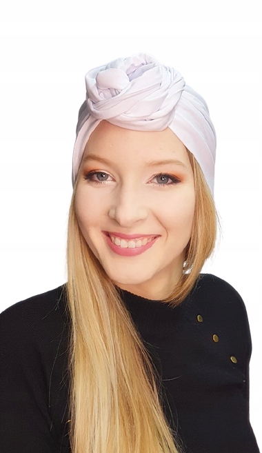 Turban Sejla biała marszczona chusta z bawełny dla każdej kobiety bez wzoru