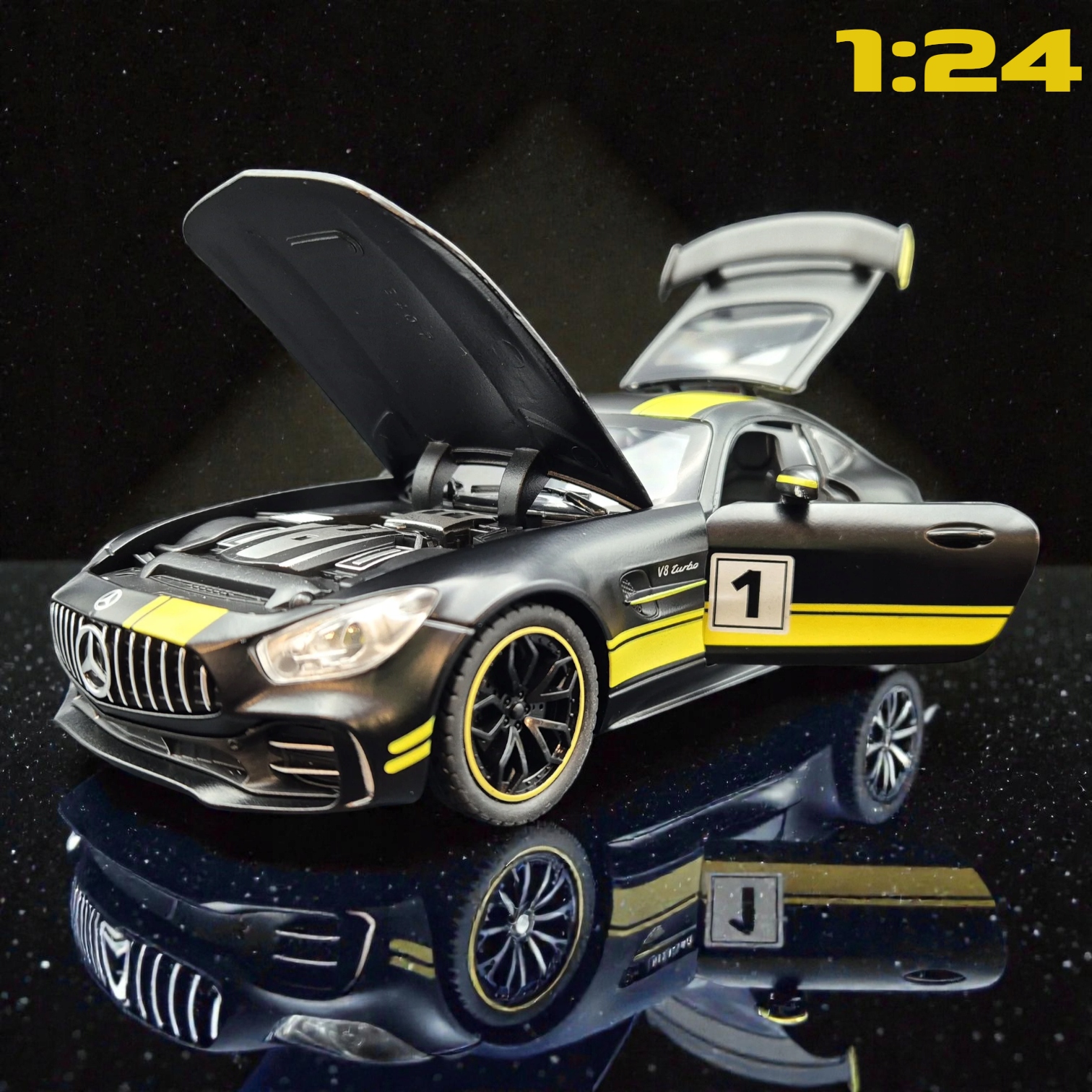 Metalowy Model samochodu Mercedes-Benz Amg Gtr Black 1:24 Led Napęd