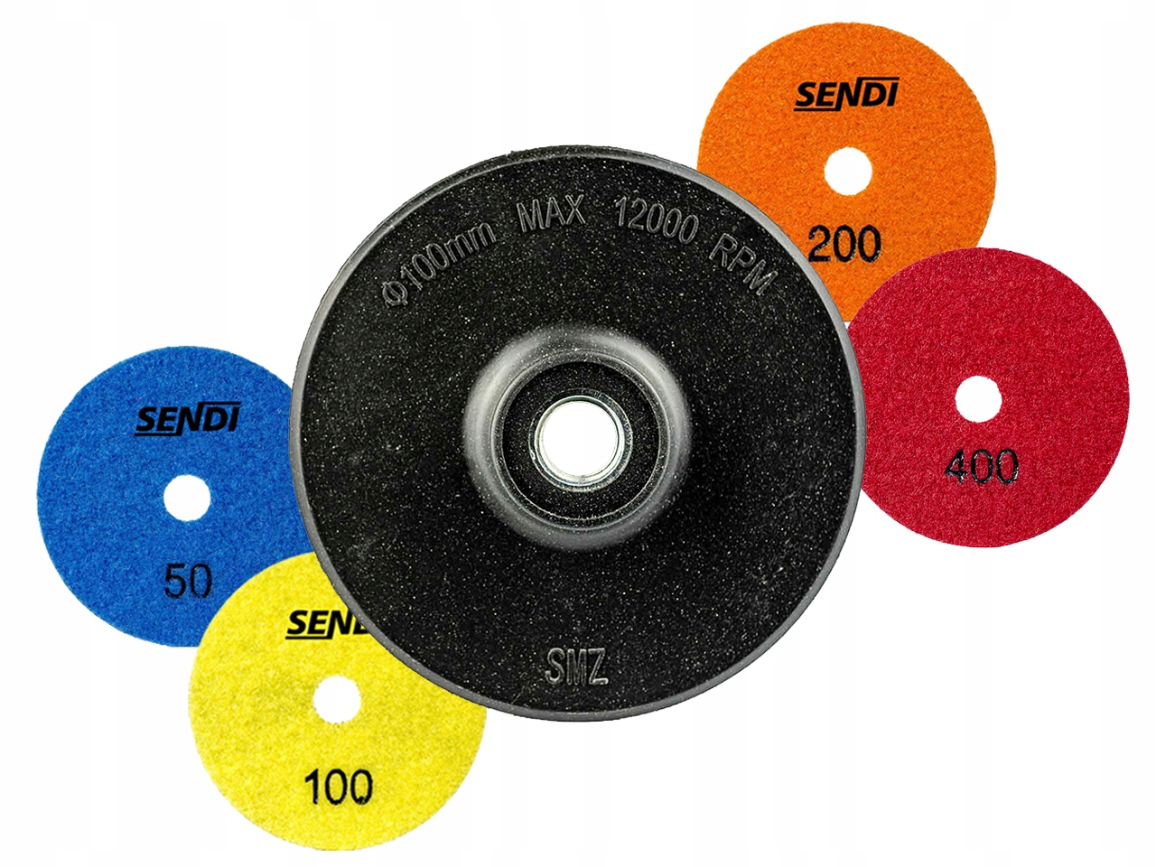 Pady Polerskie Tarcze Do Szlifowania x4 z Adapterem Na Rzep M14 Ø100 Sendi