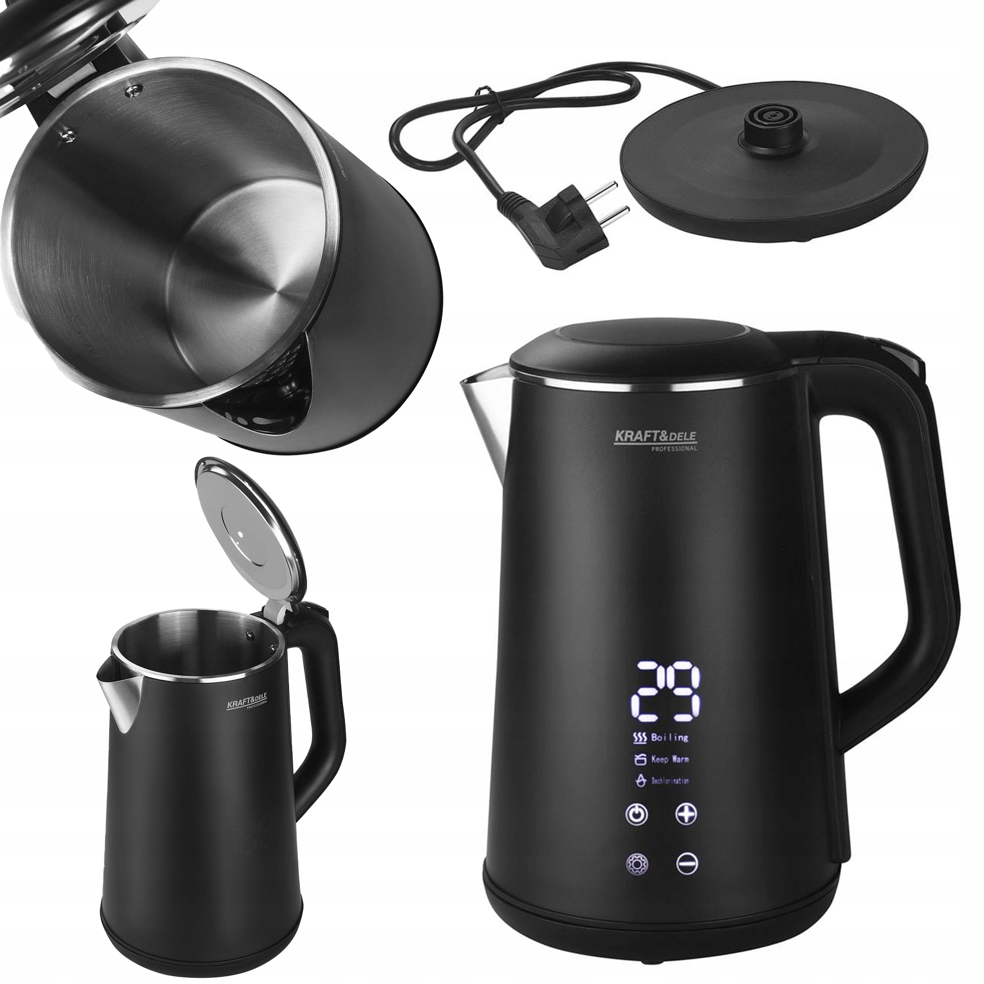 Elektrická varná konvice Regulace teploty 1,6L 1500W Dotyková Kraft&Dele