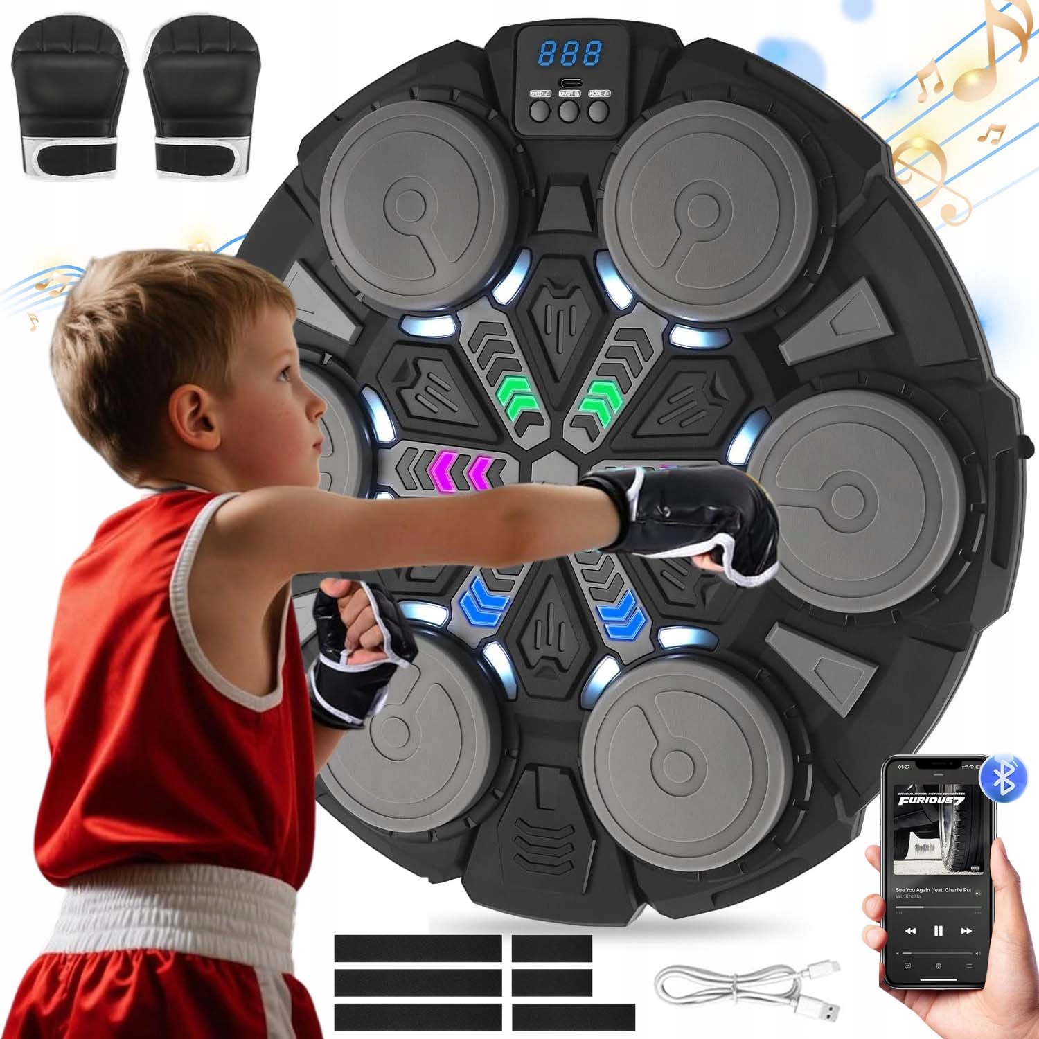 Music Boxing Machine Boxovací Stěna Hudební Štít Bluetooth 3 Režimy