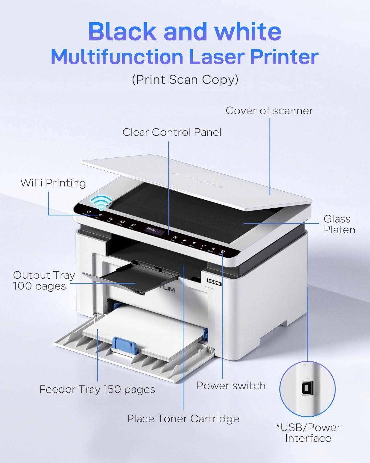 PANTUM BM2309W Drukarka Laserowa 3w1 Druk Skan Kopia WiFi A4 20 StrMin — miniatura 6
