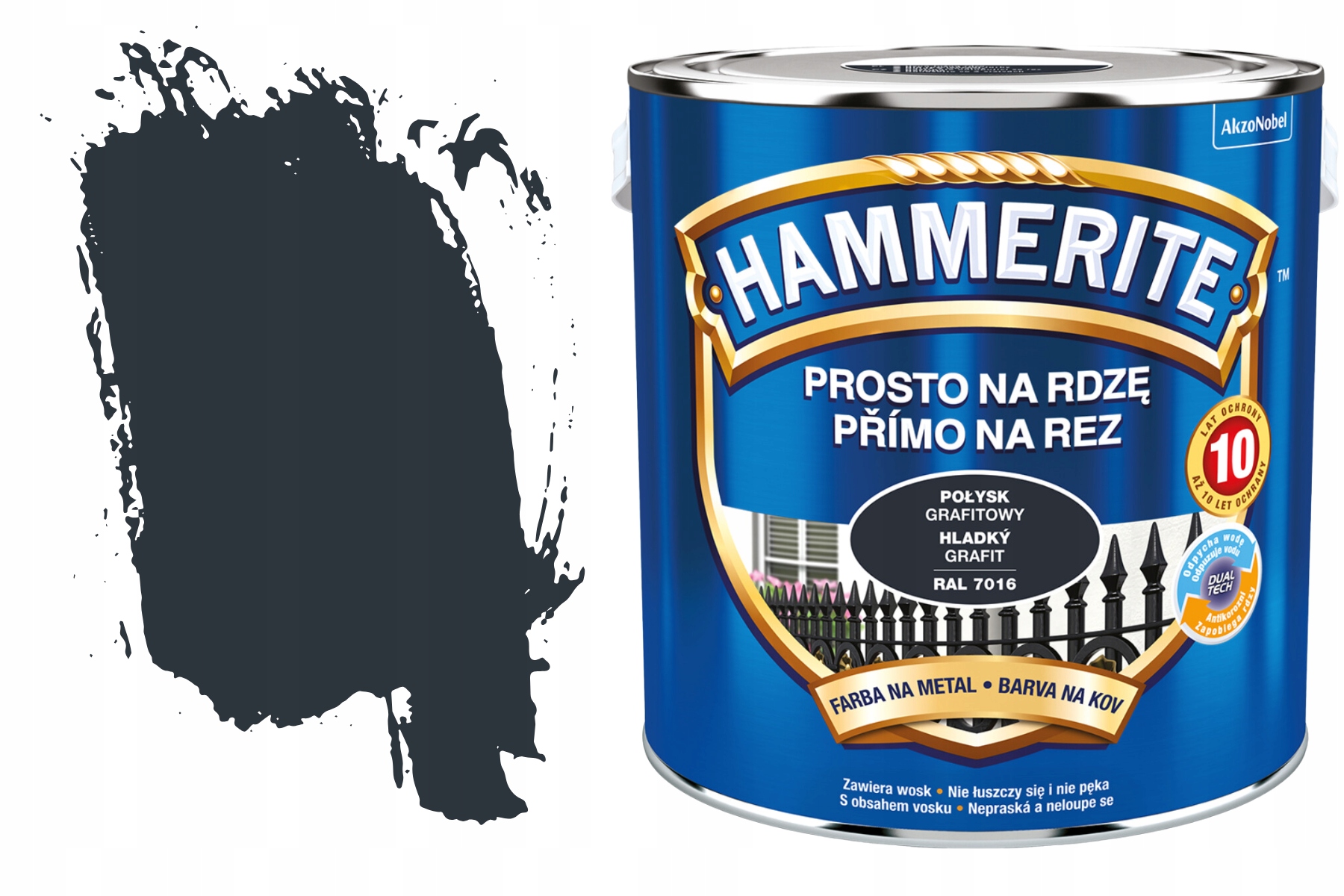 Hammerite do Metalu Drewna Antykorozyjna Na Rdzę Grafitowy Połysk 2,5L
