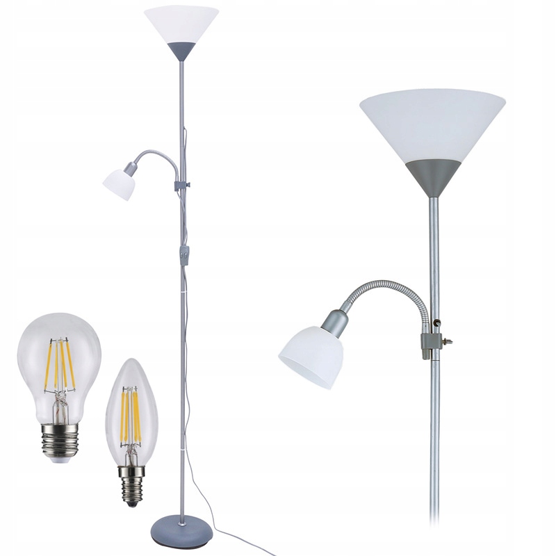 

Lampa podłogowa stojąca do czytania 2w1 +2 żarówki