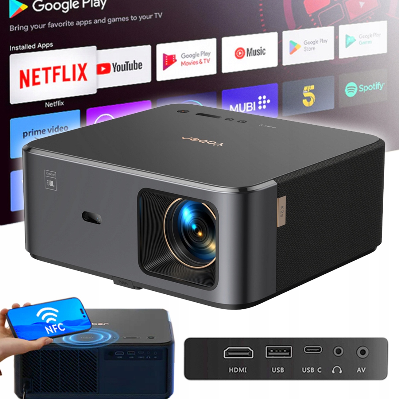 Projektorový Projektor Yaber K2s LCD FullHD 1080p Smart Tv Jbl Wifi Bluetooth