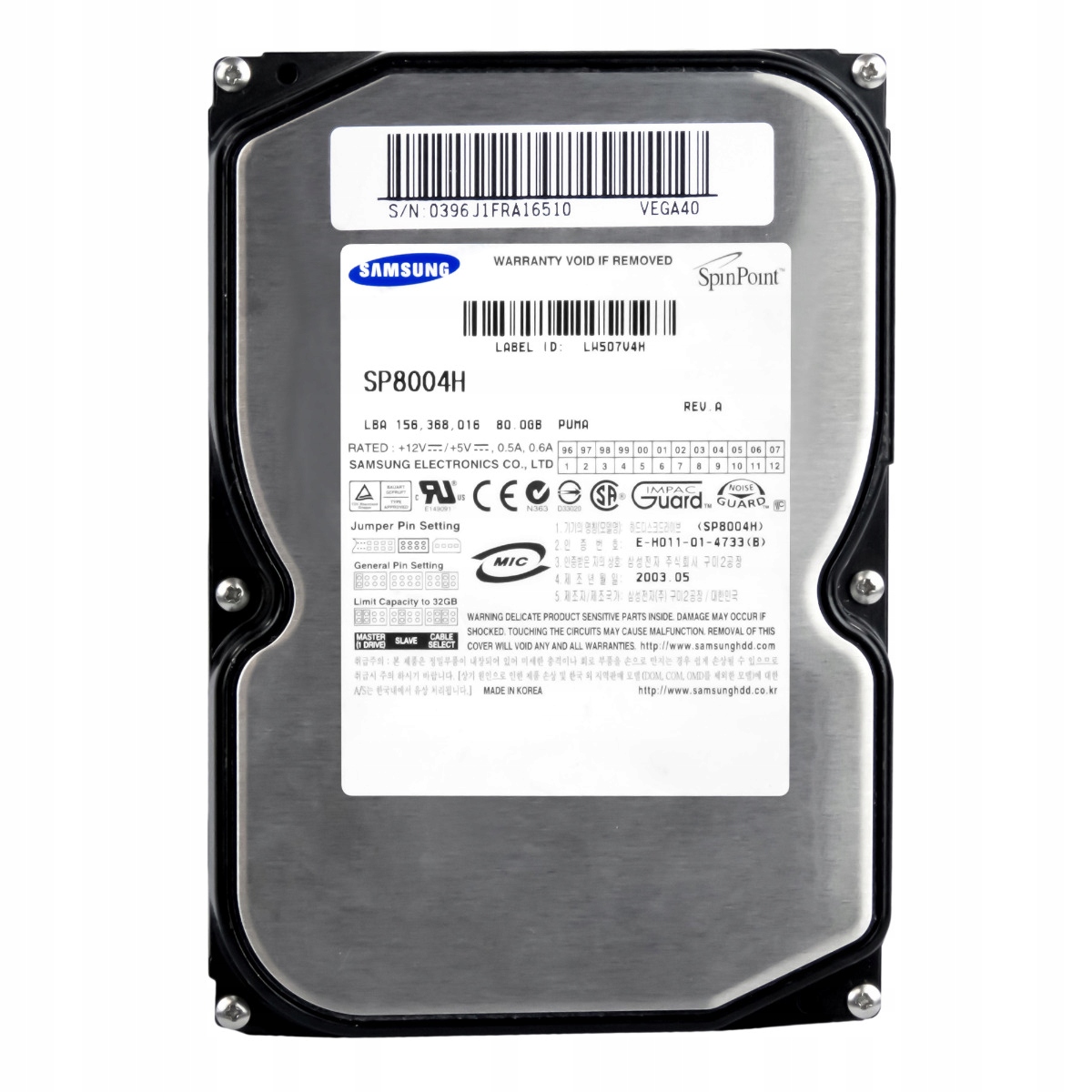 Samsung SpinPoint P40 80GB 7.2K 2MB Ata Ide 3.5'' SP8004H