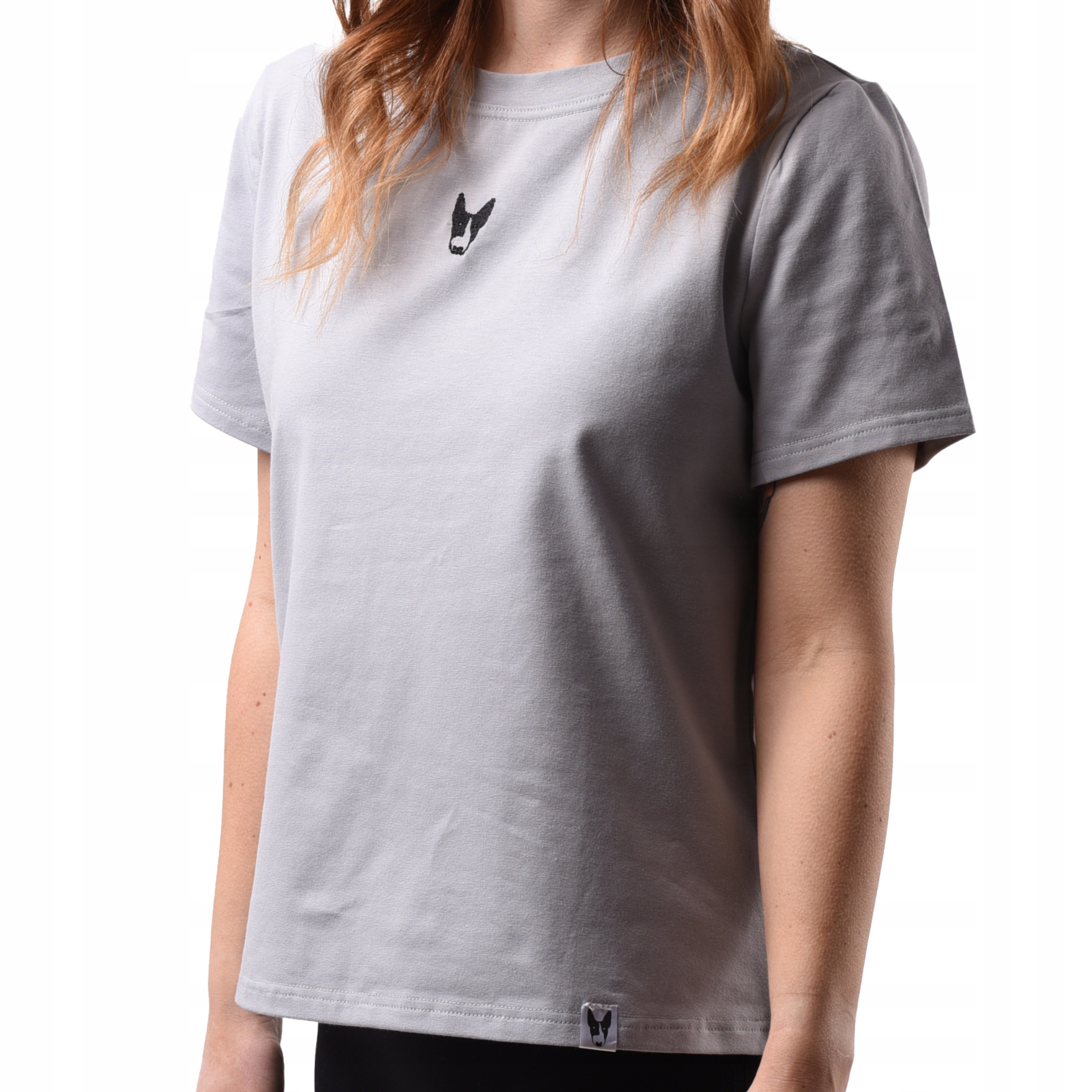 Tričko tričko s vyšívaným logem bulteriéra, šedé, Vyrobeno v Polsku