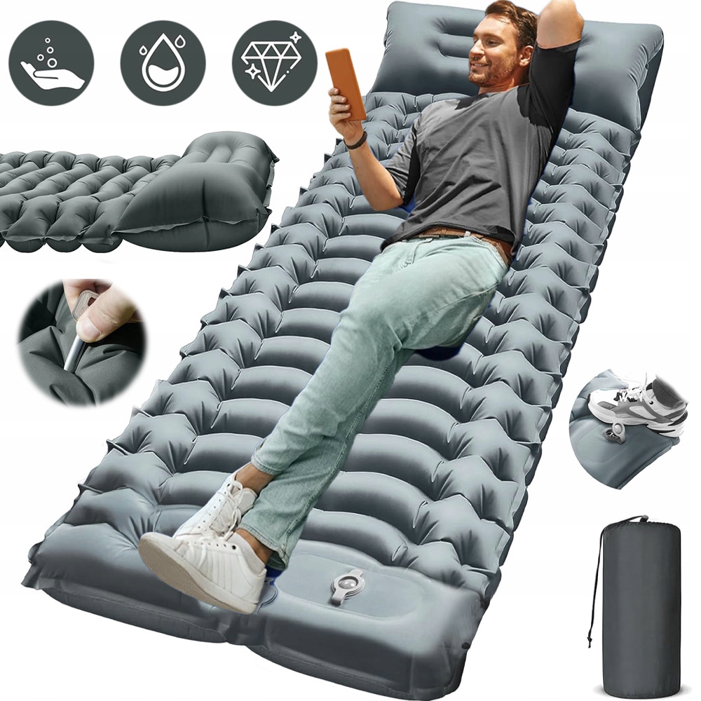 Materac Turystyczny Samopompujący Ultralekki Wbudowana Pompka Oddychający