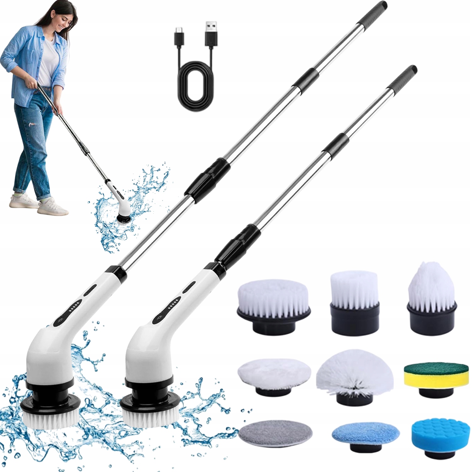 Levně Elektrický Kartáč Na Dlaždice S Vyměnitelnými Hroty A Prodlužovacím Nástavcem, Bílý