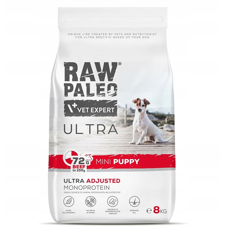 Raw Paleo Ultra Beef Mini Puppysucha Karma Dla Szczeniąt Małe Rasy 8kg