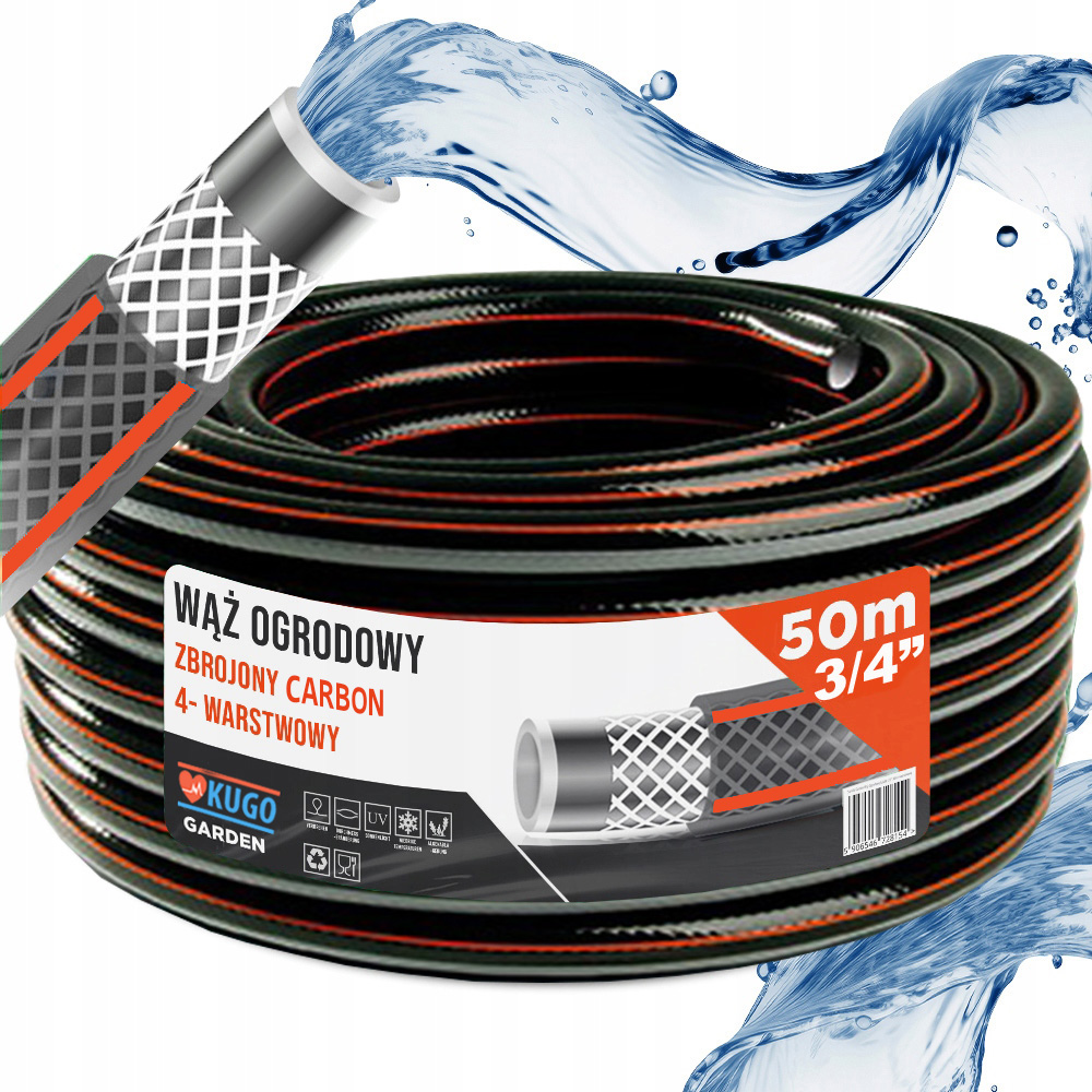 Wąż Ogrodowy Gumowy 3/4" 50m 4 Warstwowy Carbon Zbrojony Polska Produkcja