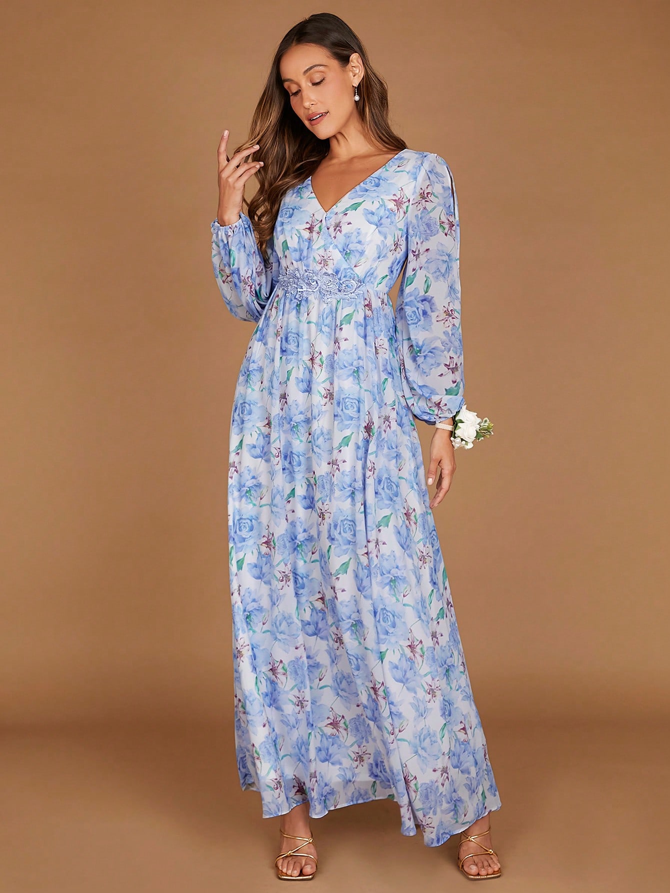 Šaty S Květinovým Vzorem Maxi Casual Shein M