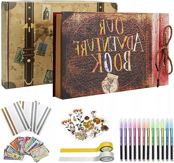 ALBUM SCRAPBOOKING VINTAGE DIY NA ZDJĘCIA KSIĄŻKA PRZYGÓD PREZENT ALBUM
