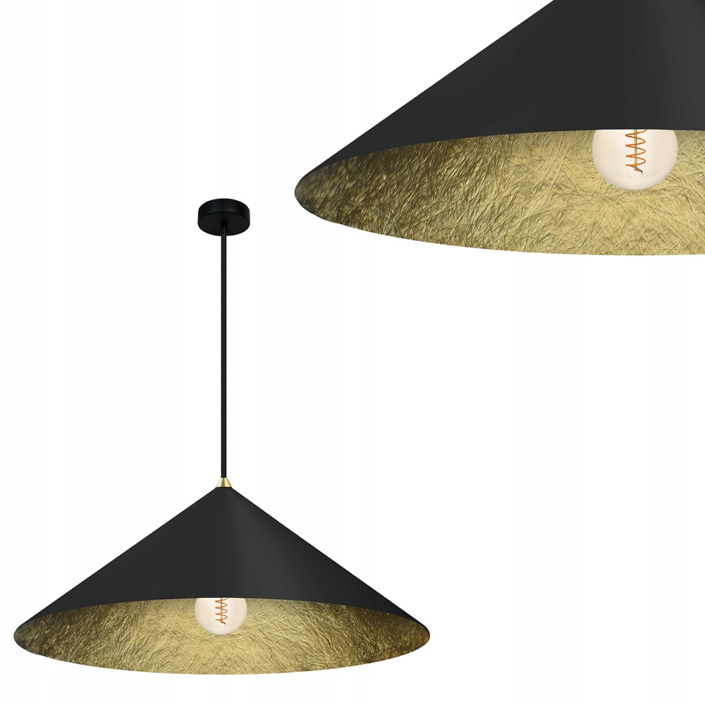 Okazała lampa wisząca Fuji Ø50cm 1xE27 czarno-złoty klosz stożek Milagro