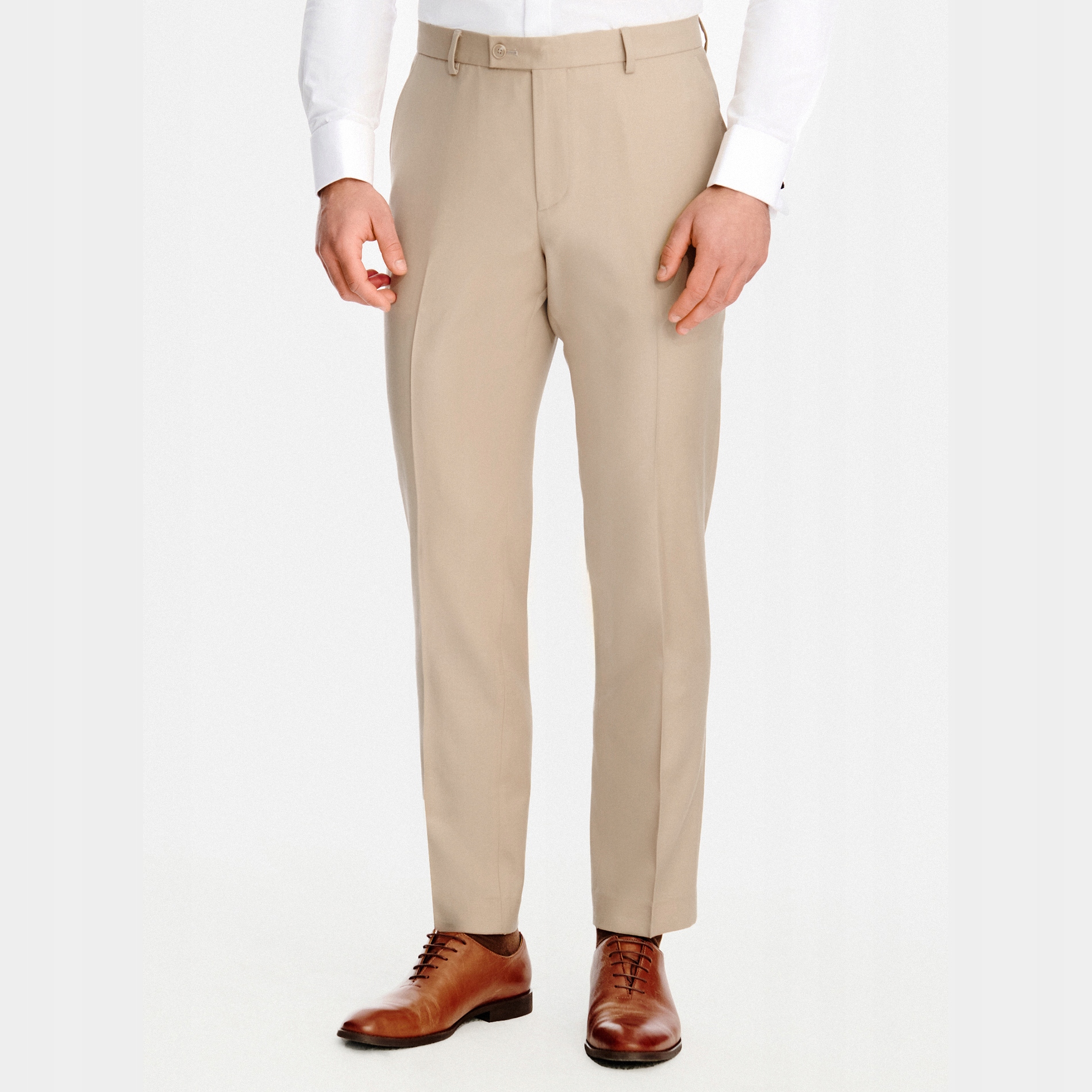 Béžové oblekové kalhoty 100% vlna Slim Fit Pako Lorente vel