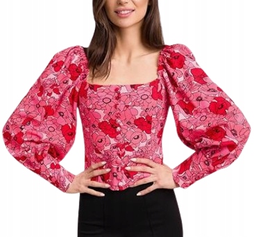 Swing Růžová Květovaná Halenka S Bufíky A Rovným Výstřihem 40 Jqf