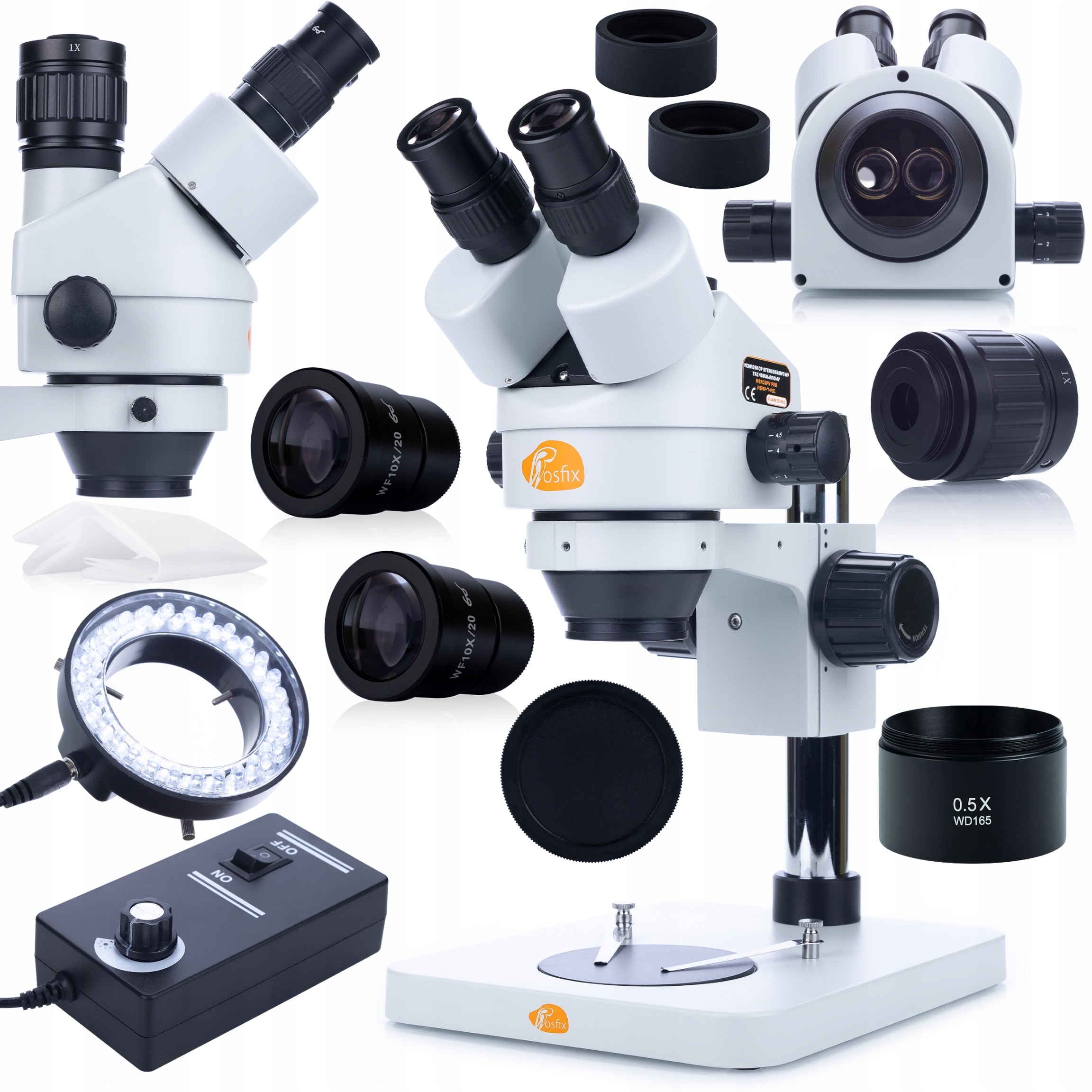 Trinokulární Stereoskopický Mikroskop Rosfix, Osvětlovač 56X Čočka 0,5X