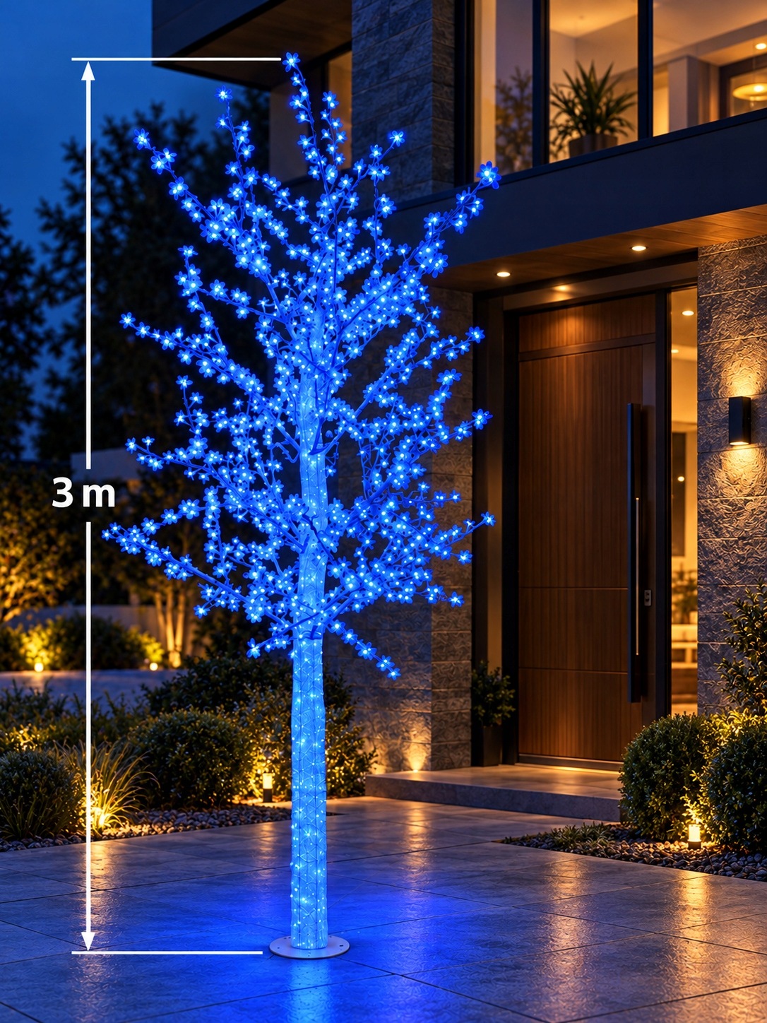 Ledový strom Kvetoucí Višeň 3 metry, modrý/KOBALT 1000led