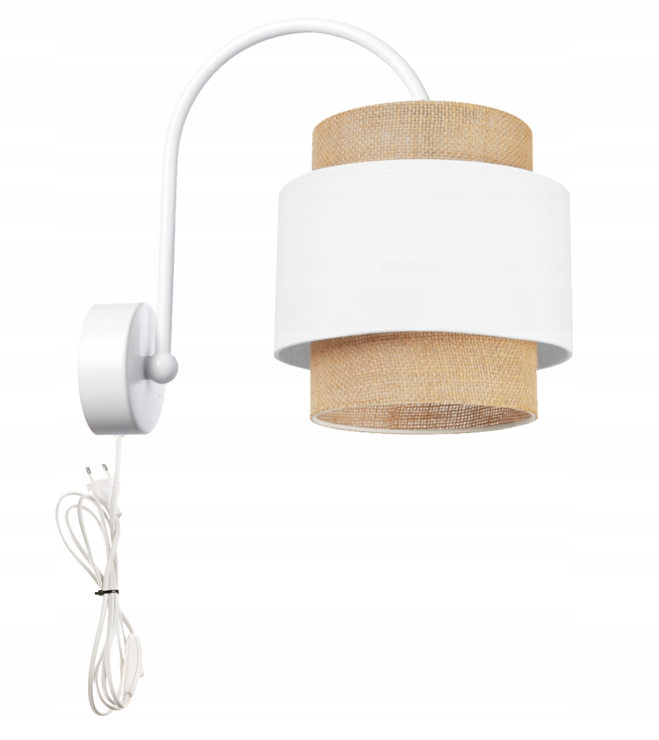 Skandinávské nástěnné svítidlo Boho Juta s kabelem pro kontakt Led E27 Bílé