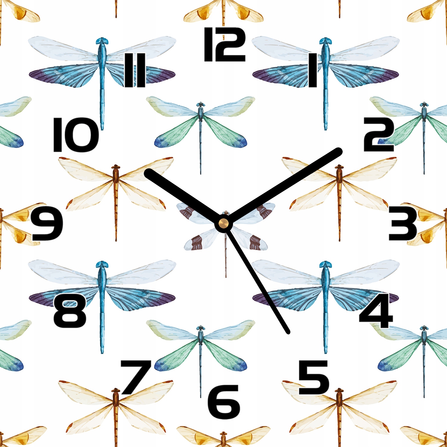 

Cichy zegar ze szkła hartowanego Ważki 30x30 cm