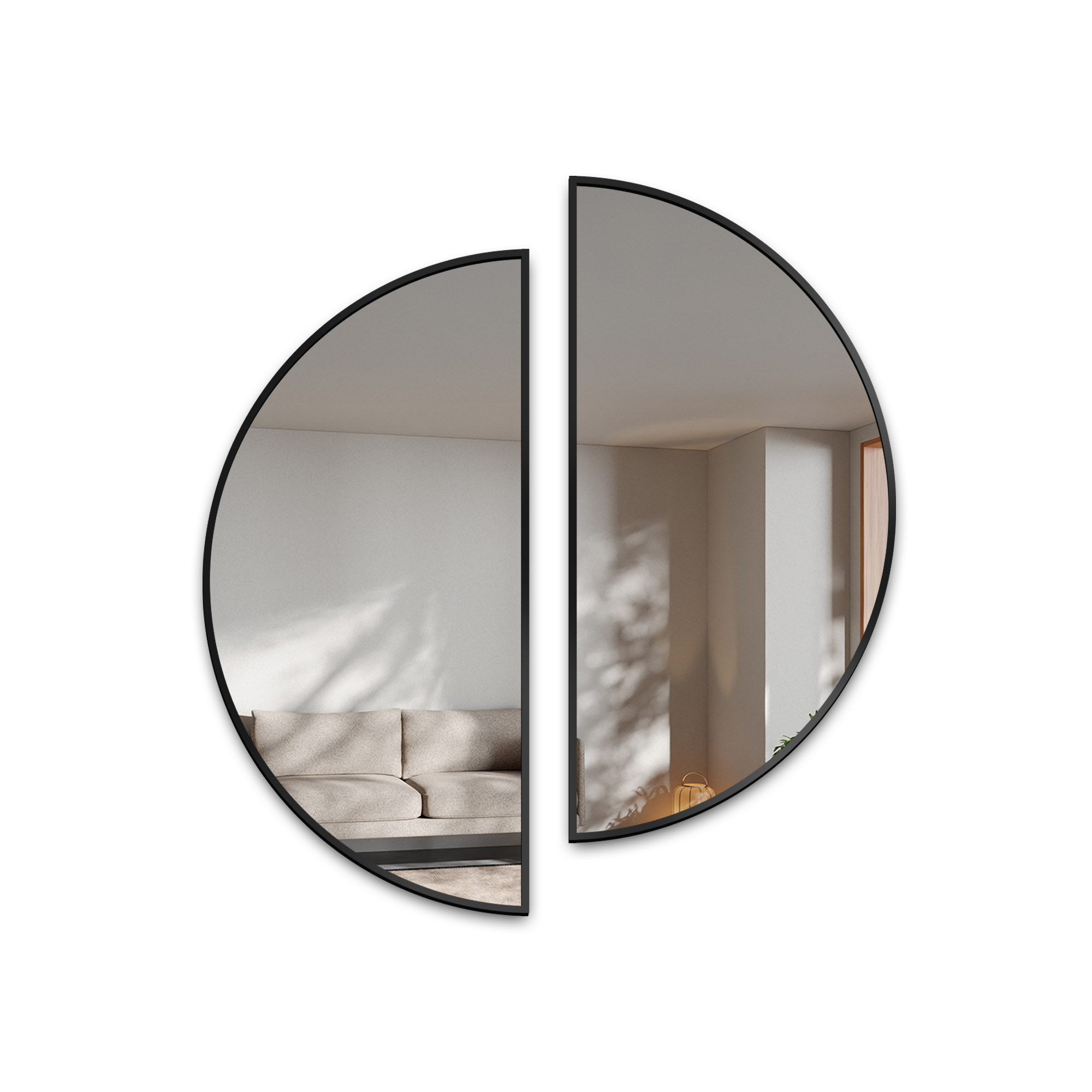 Sada dvou zrcadel Hilda s polovinou kola v černém rámu Mdf Slim Fi 90 cm