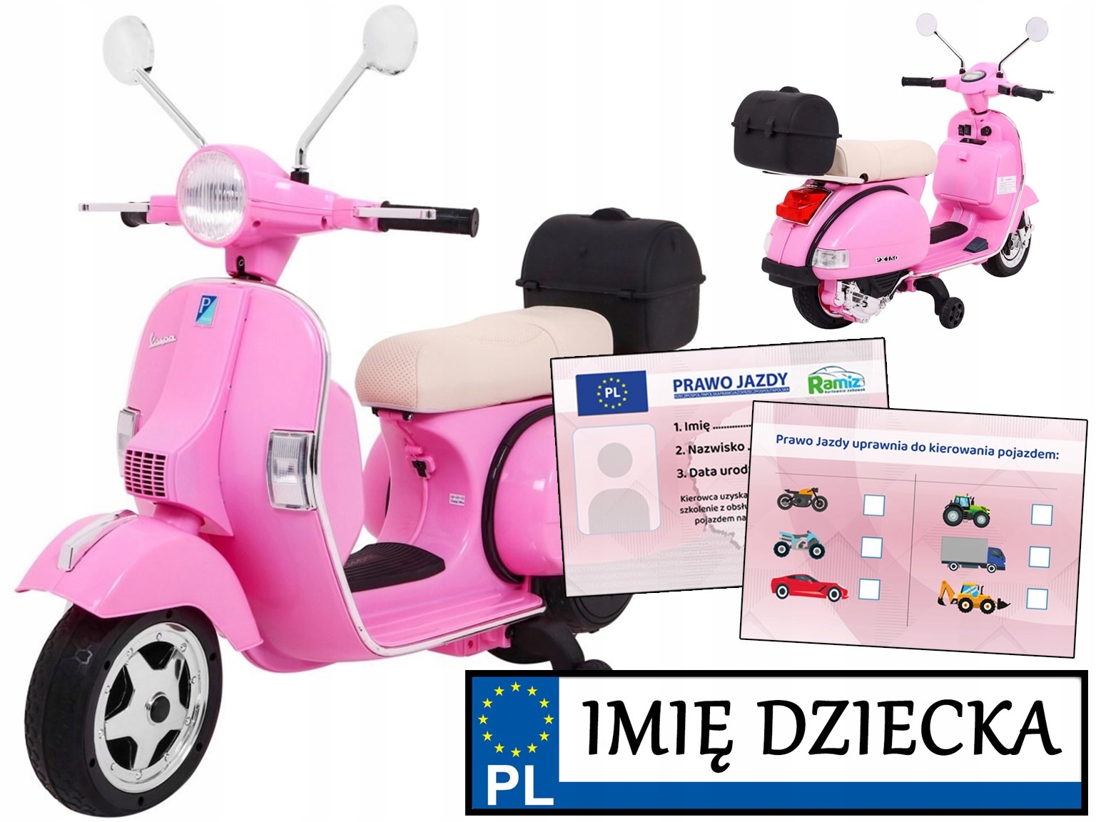duży motorek na akumulator dla dziewczynki Skuter Vespa piankowe koła