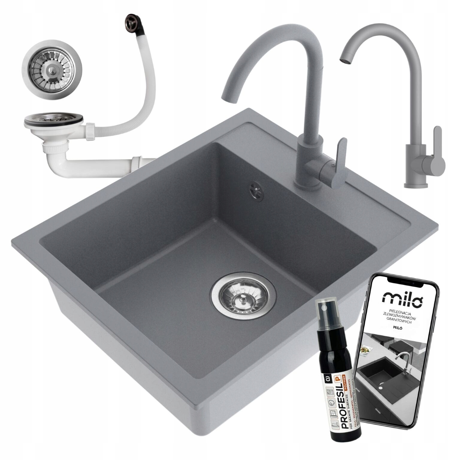 Granitový Jednokomorový Drez Miló Emporio, Sada Batérií, Sifón