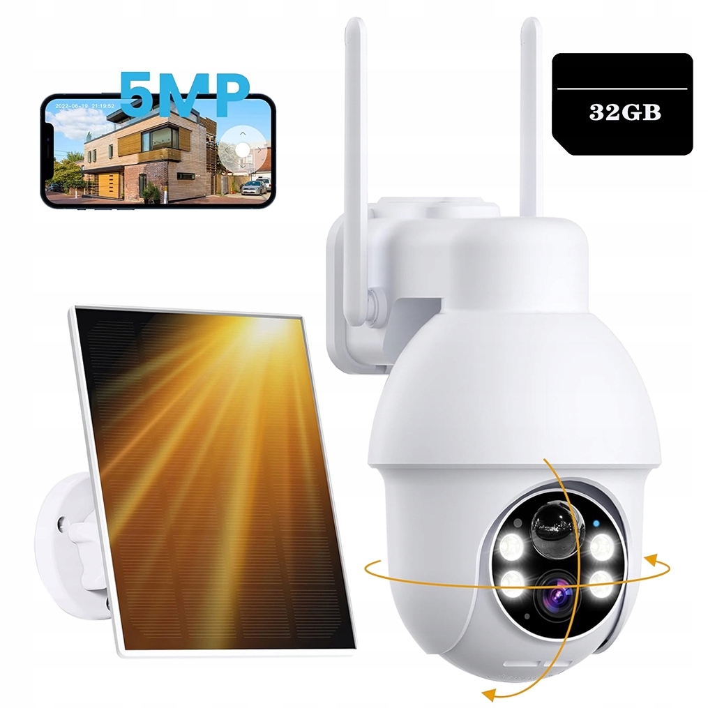 5MPx Venkovní Solární Smart Kamera Otočná Ip Wifi Full Hd 4X Zoom 32GB