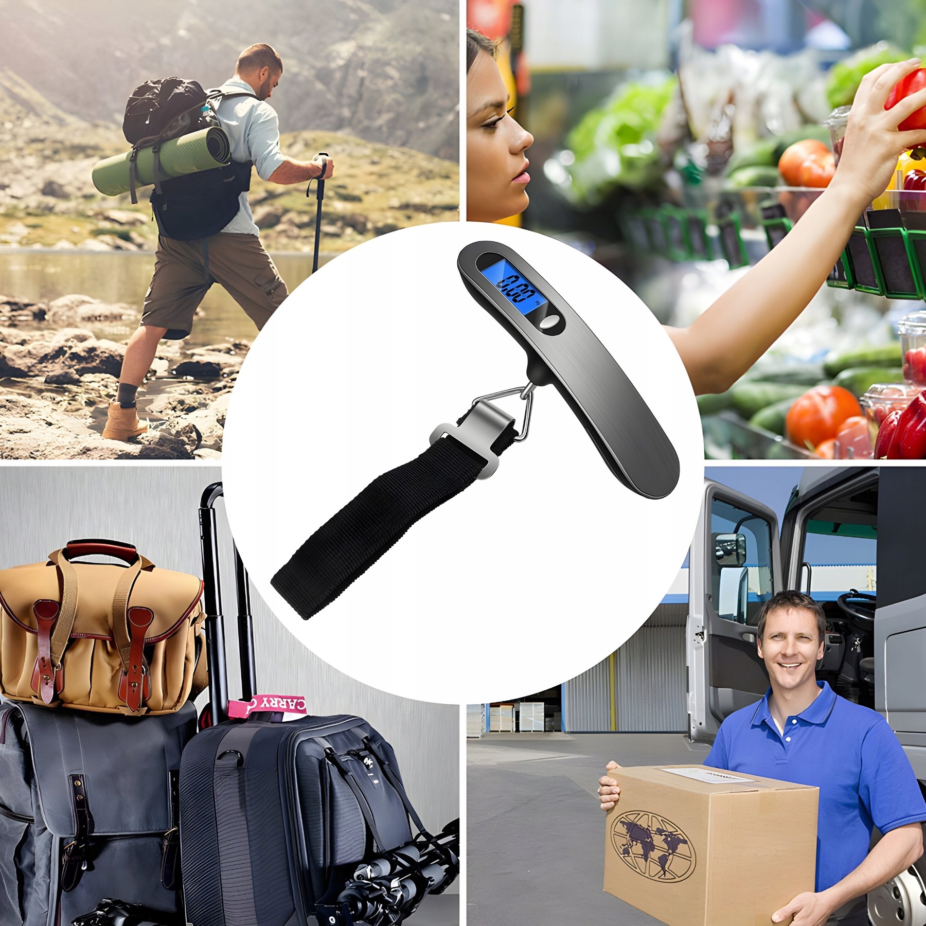 WAGA BAGAŻOWA PODRÓŻNA HAKOWA TURYSTYCZNA LOTNICZA RĘCZNA LCD DO 50KG Dokładność pomiaru 10 g