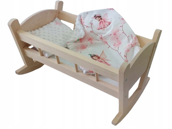 KOŁYSKA DREWNIANA DLA LALEK Z POŚCIELĄ
