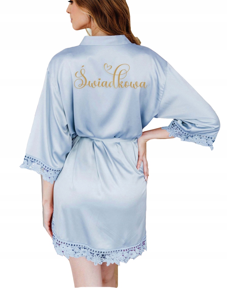 Župan modrý s krajkou saténový elegantní univerzální