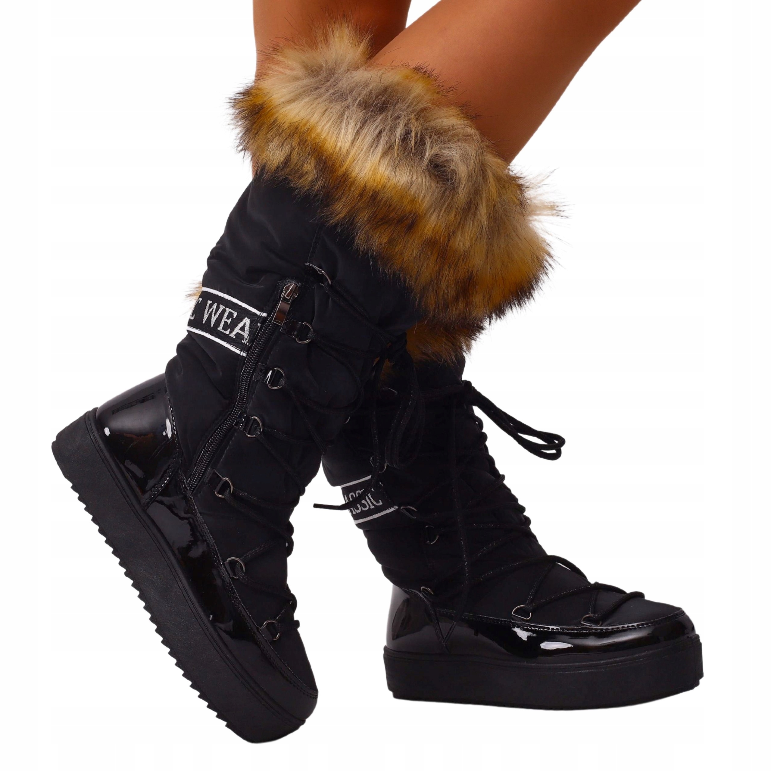 Buty Damskie Śniegowce Zimowe WODOODPORNE Wysokie SUWAK Długość wkładki 24 cm