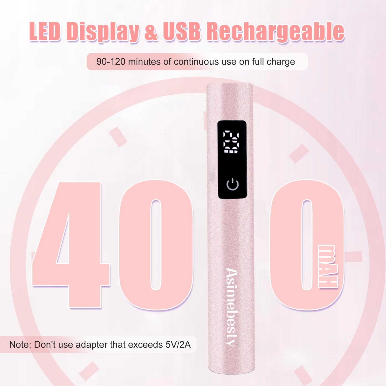 ASIMEBESTY Lampa UV LED Do Paznokci Żelowych Różowa Przenośna 20/60/90S — miniatura 6
