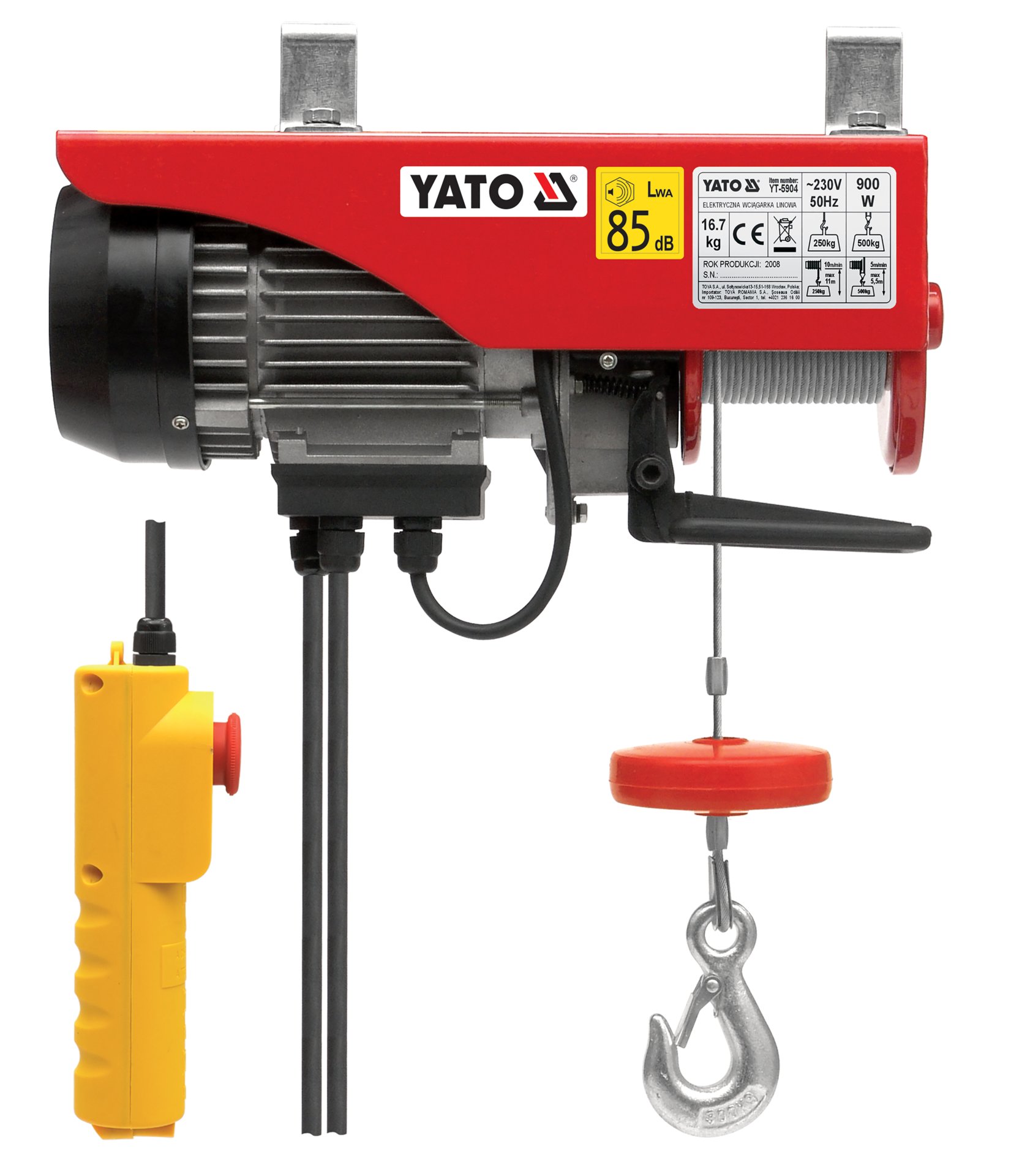 Elektrický Lanový Kladkostroj 900W 250/500KG Yato YT-5904