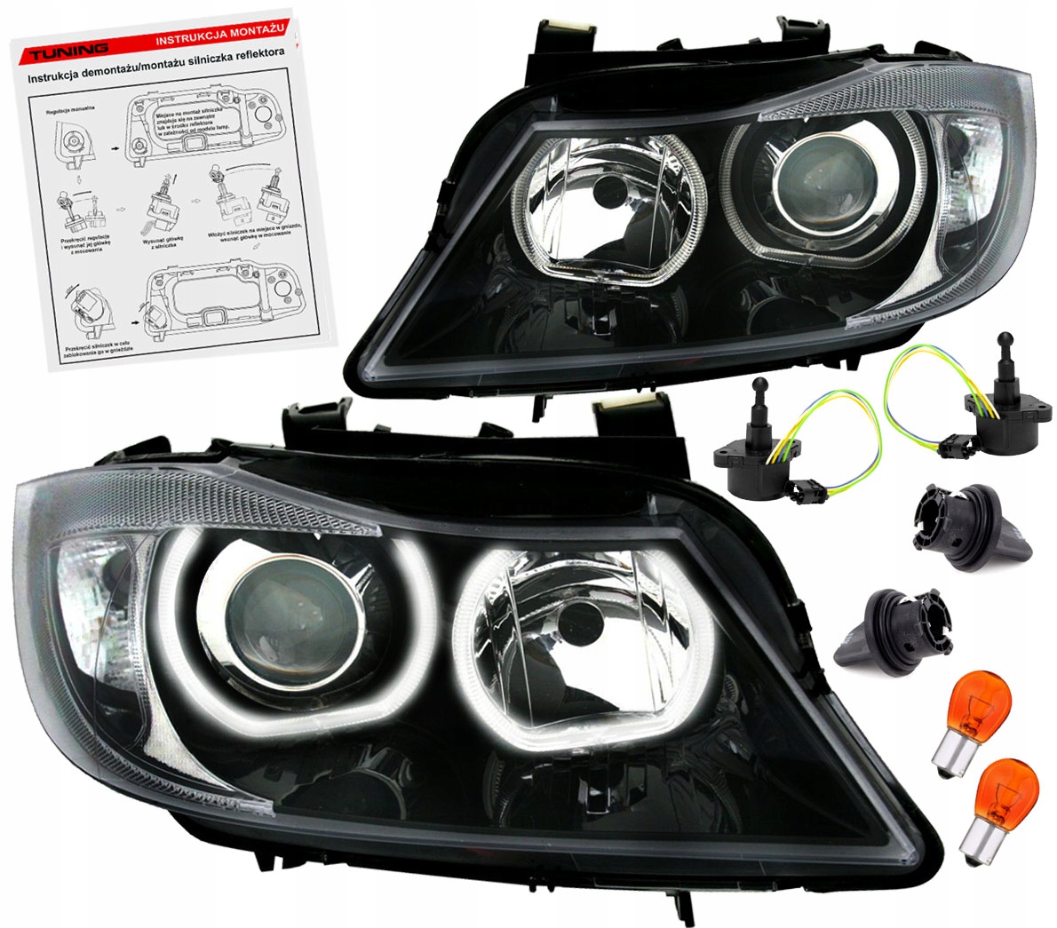 Bmw 3 E90 E91 LCI 08-12 Lampy světlomety přední Black Led kroužky XENONlook H7