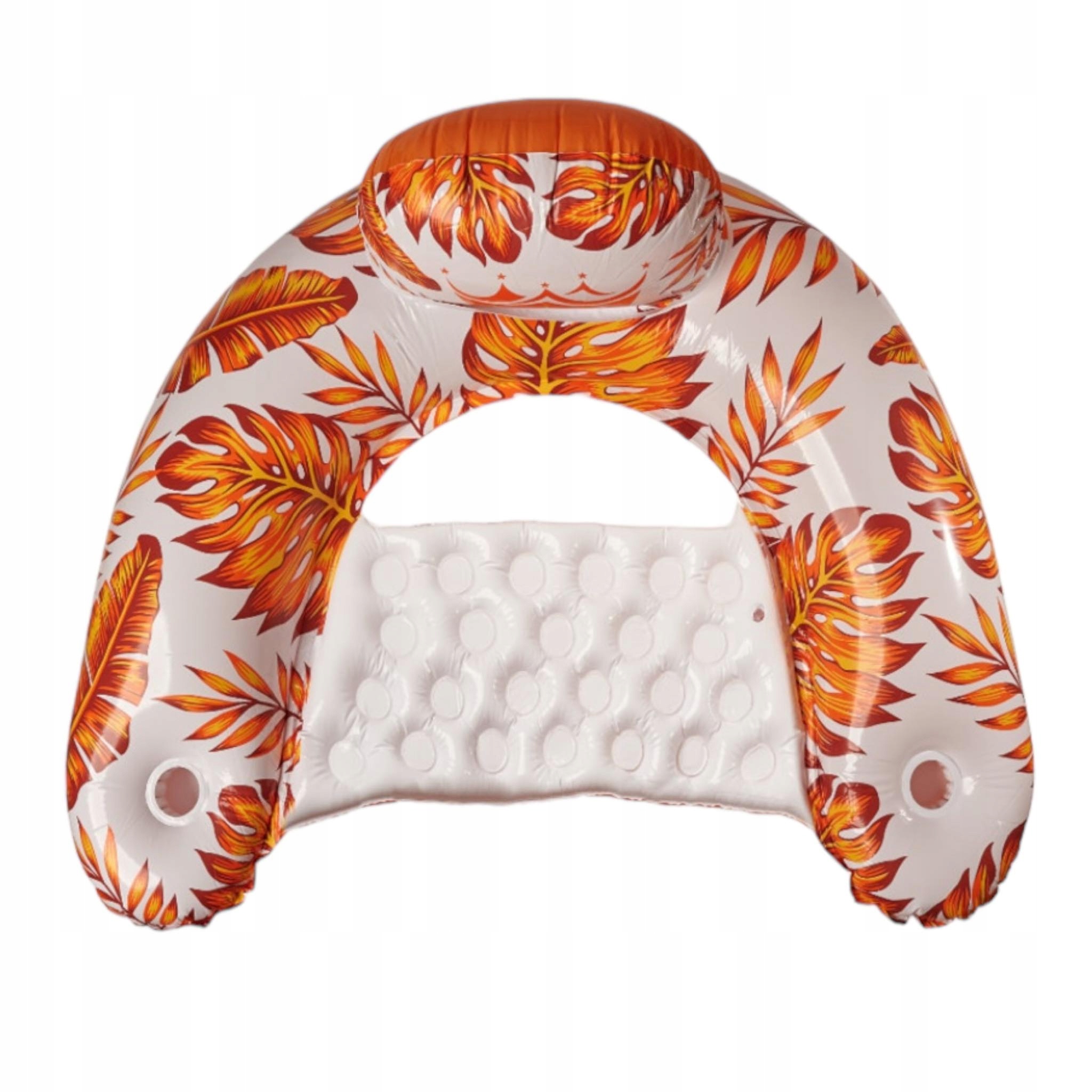 KRZESŁO FOTEL DMUCHANY DO PŁYWANIA NIEBIESKI/POMARAŃCZOWY na plaże na basen Cechy dodatkowe uchwyty na napoje zagłówek