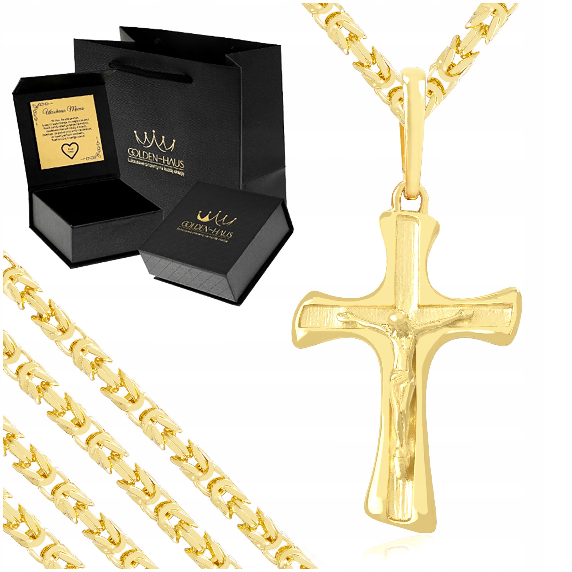 Zlatý Řetízek Královský 925 14K Přívěsek Varšavský Kříž Gravírování