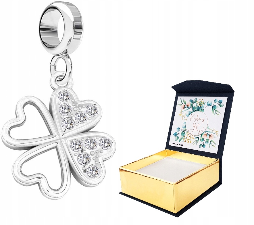 

Charms wiszący 925 Koniczynka + Własny Nadruk