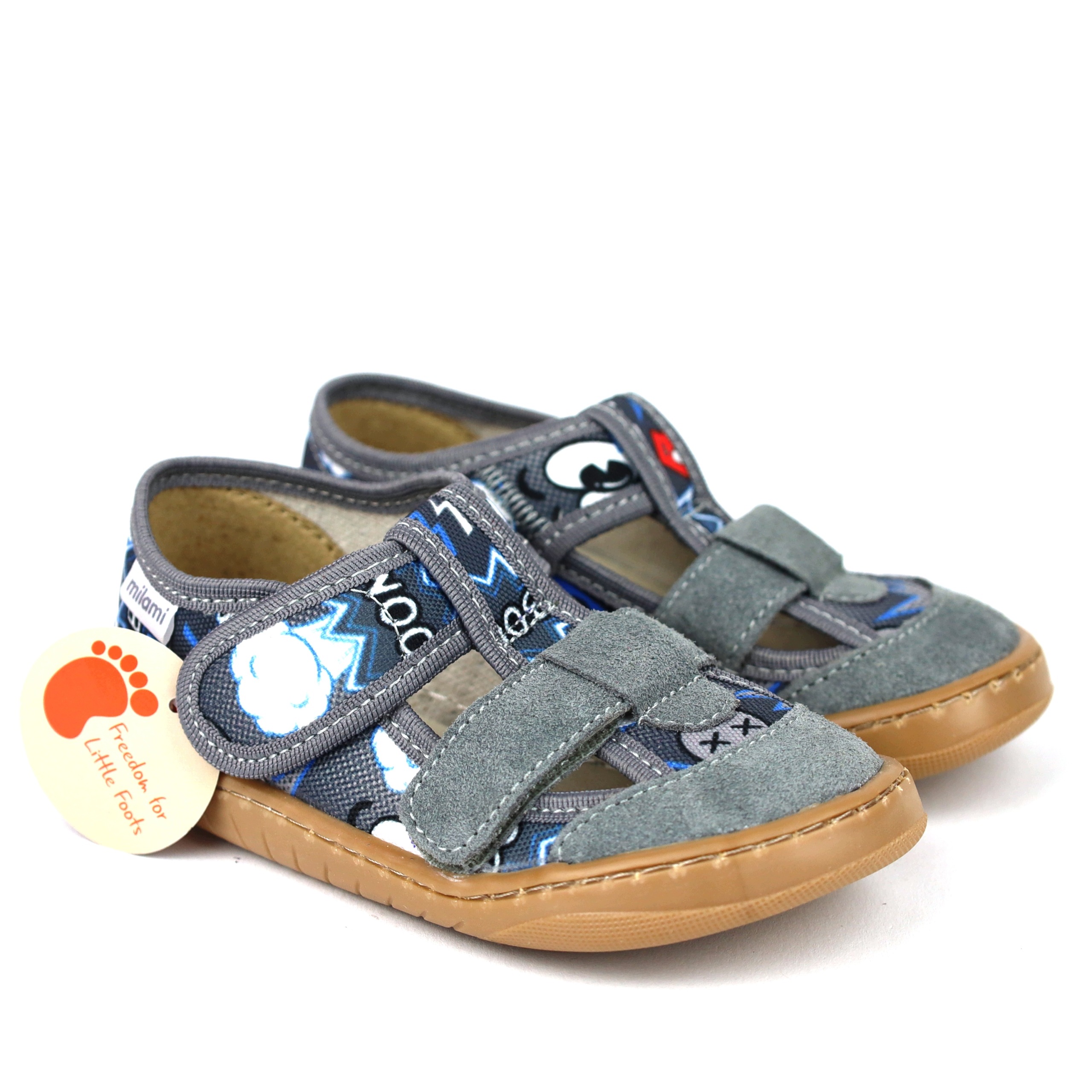 Kapcie dziecięce Milami Bf 10 BR-36 Grey Boom Barefoot rzepy r. 30