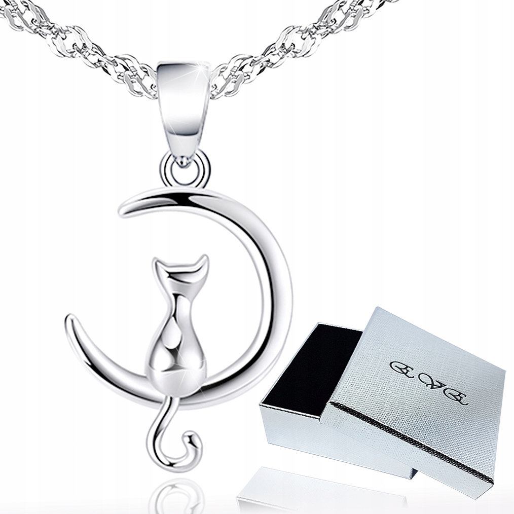 Łańcuszek Srebrny Naszyjnik Kot Kotek Srebro 925 Singapur 45cm