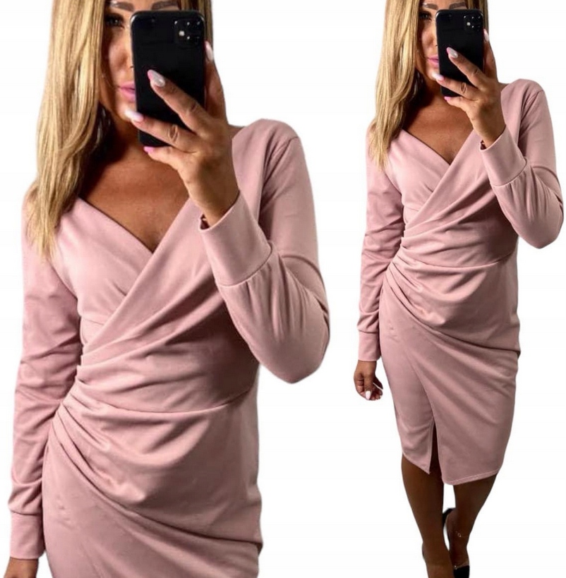 Šaty Midi Kopertová Růžová Elegantní Barvy řasení vel. 48