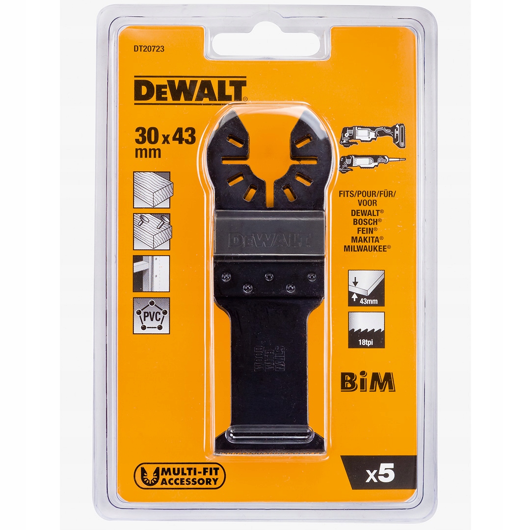 5 pilových listů na řezání dřeva s hřebíky, multitool DeWALT DT20723