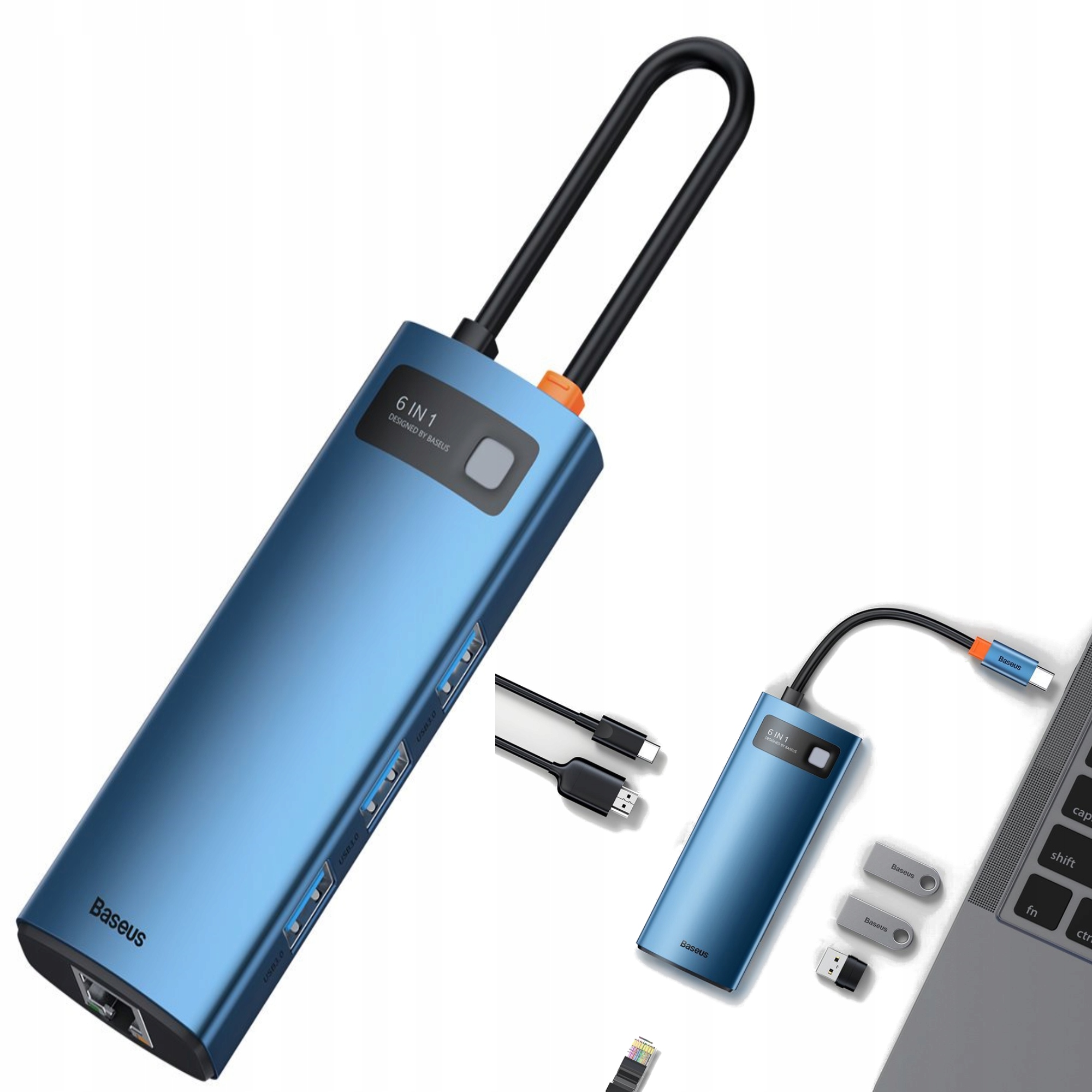

Baseus Hub 6w1 Usb-c do Usb 3.0 RJ45 Hdmi Usb-c Pd