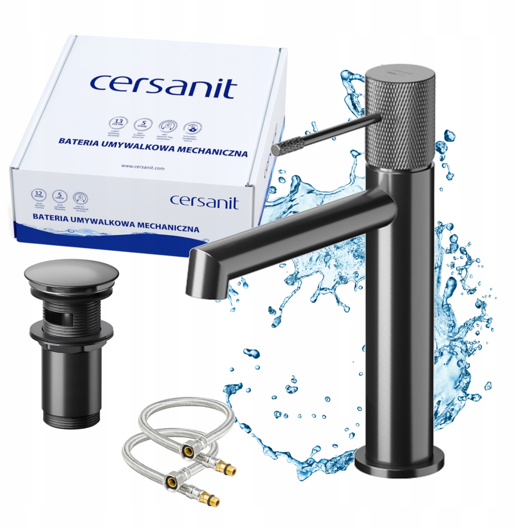 Koupelnová baterie Zen by Cersanit Černá Gun Metal s click-clack zátkou