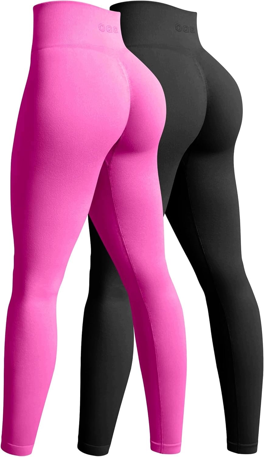 Legginsy Do Jogi Wysoki Stan Push-Up Komplet 2 Sztuki Czarne i Różowe M