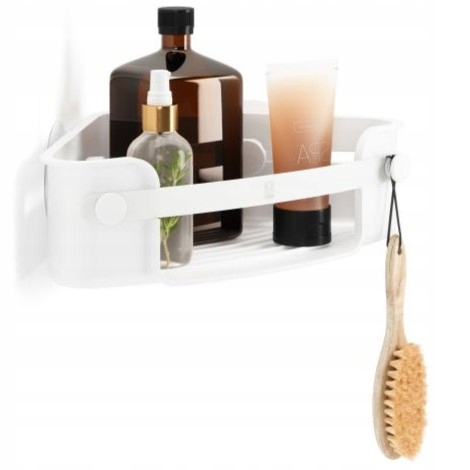 Bílá rohová sprchová police do koupelny pro kosmetiku Flex
