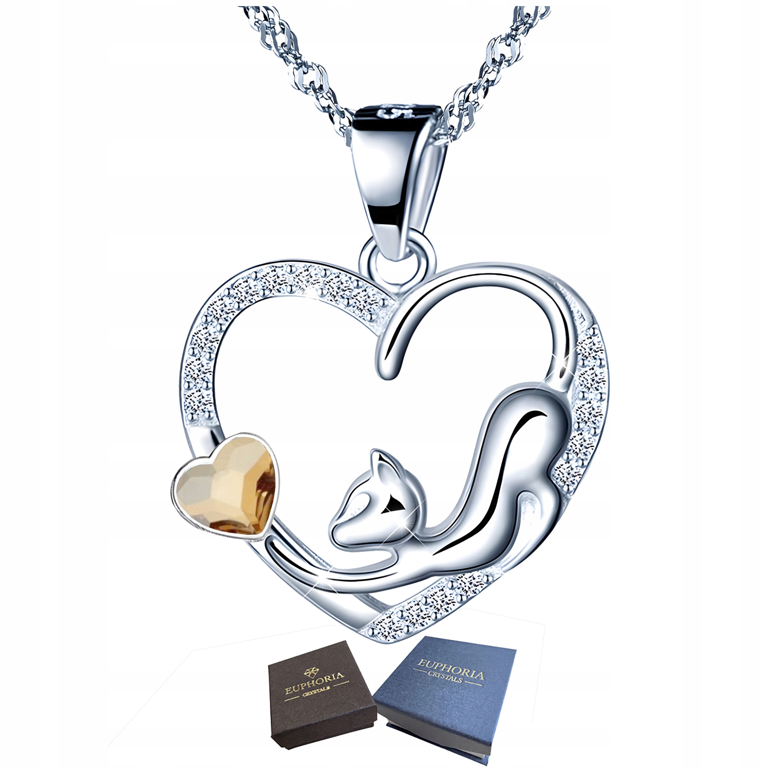 Stříbrný náhrdelník 925 Srdce s kočkou Zirkony Módní šperky jako Dárek