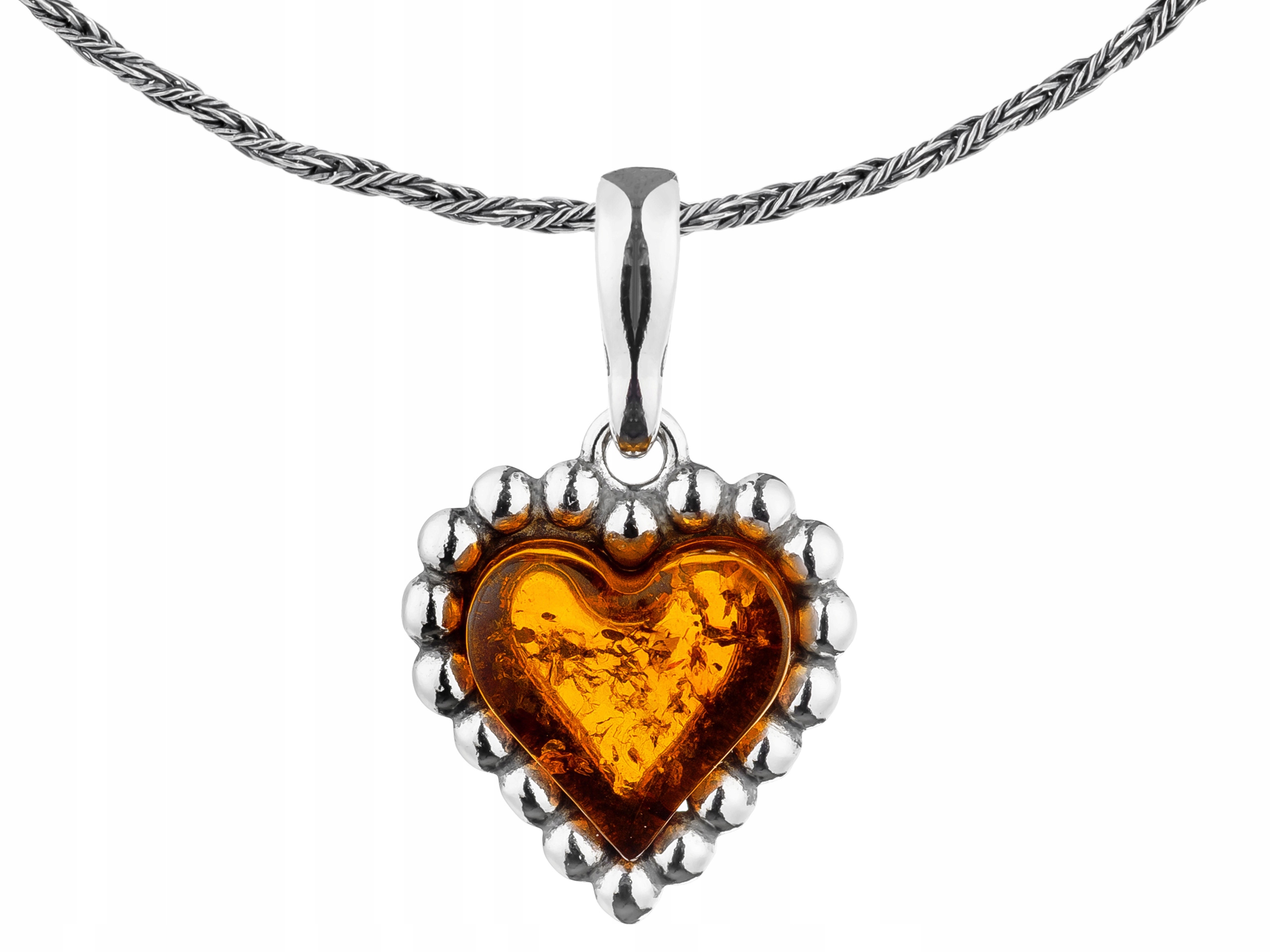 Krátký stříbrný oxidovaný dámský náhrdelník Srdce s jantarem Stříbro 42 cm