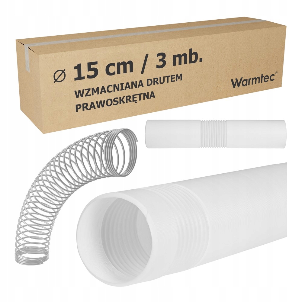 Rura do klimatyzatora wzmocniona wąż harmonijka prawoskrętna 15cm/3m